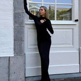 High Collar Hollow Out Cutout Out Knitted Pencil  Elegant Slim Fit Maxi Dress